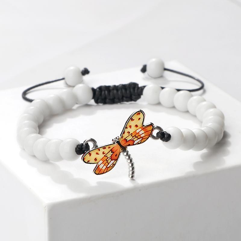Women's & Men's Vintage Blue Dragonfly Black Cord Woven White Bracelets