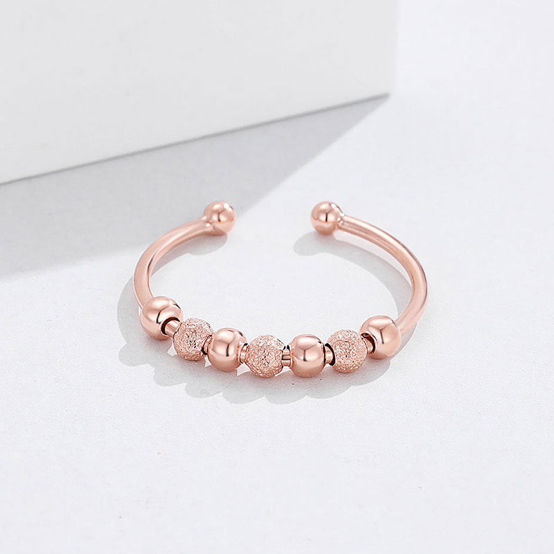 Sterling Sier Adjustable Pressure Frosted Beads Rings