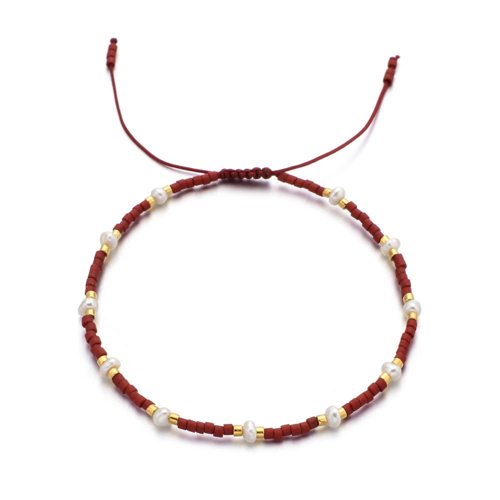 Bead Pearl Stylish Adjustable Woven Hand Strap Bracelets