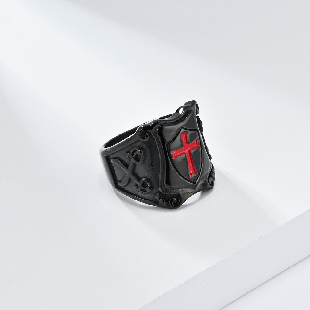 Men's Cross Eastward Legion Shield Titanium Steel Rings