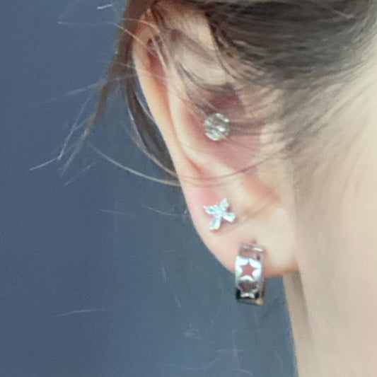 Sier Cross Zircon Bone Niche Circle Earrings
