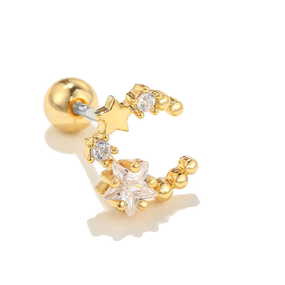 Trendy Star Moon Ear Bone Gold Earrings