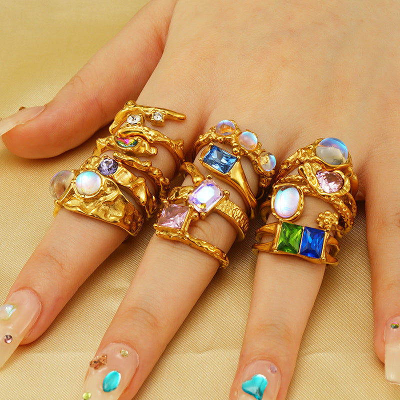 Titanium Steel Luminous Stone Open Female Rings
