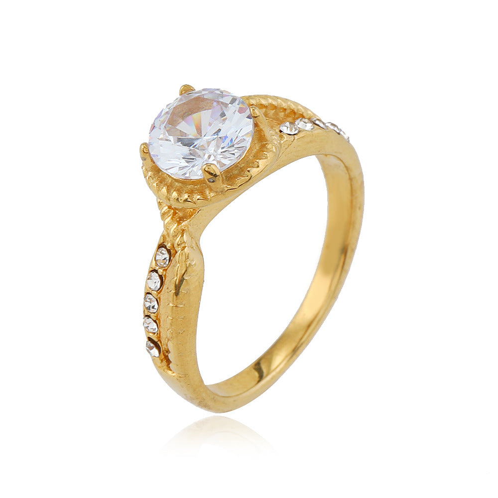 Inlaid Zircon Titanium Steel Female Advanced Rings