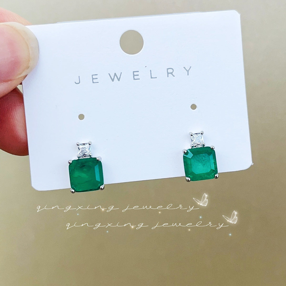 Style Fashionable Square Blue Pointed Zircon Red Earrings