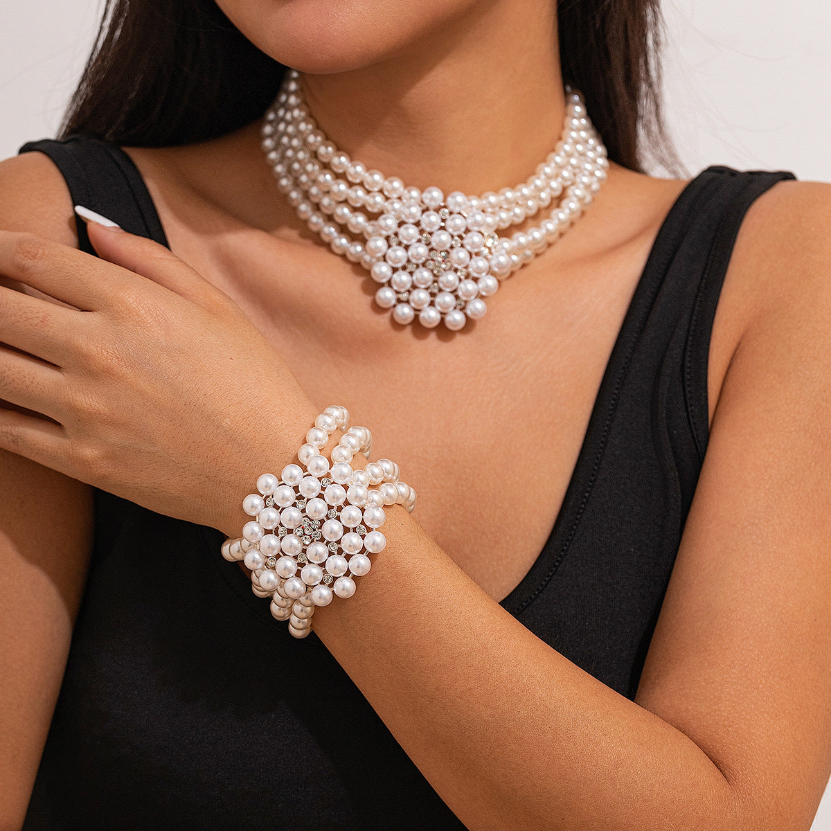 Ornament Retro Patchwork Imitation Pearl French Necklaces