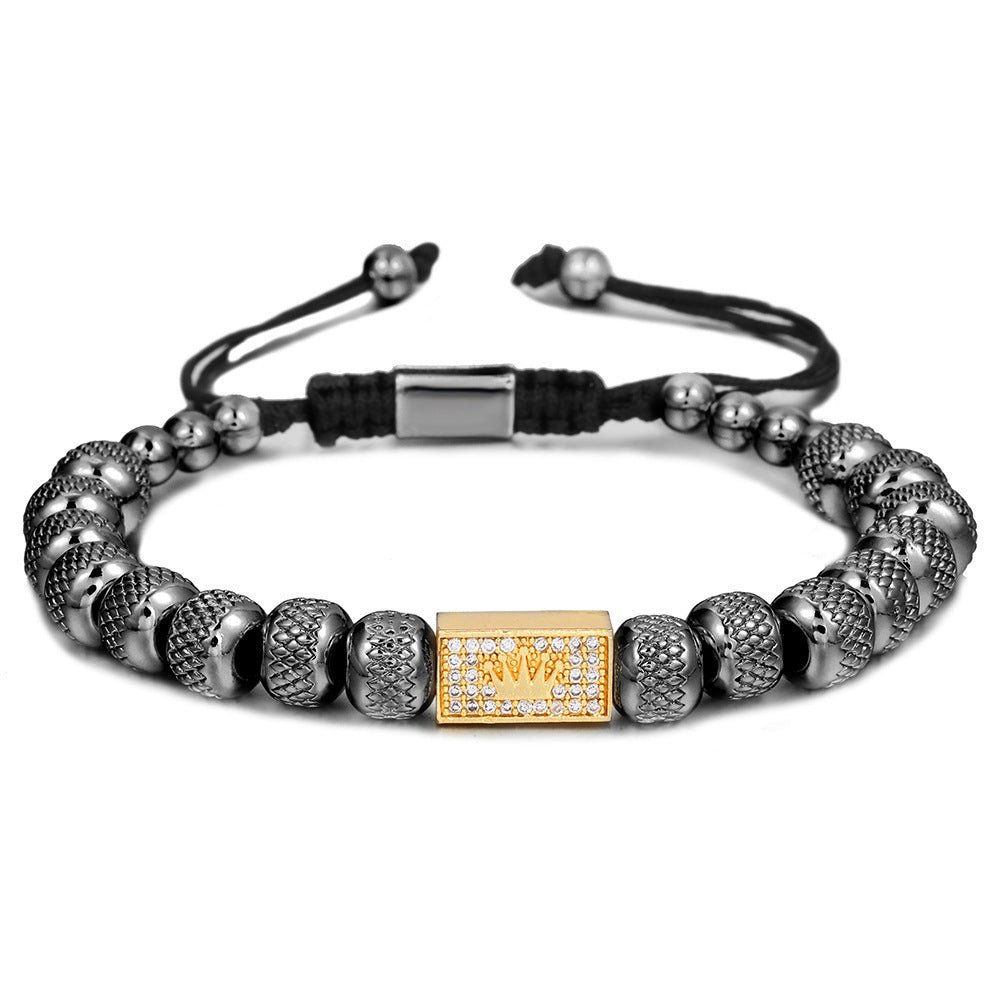 Women's & Men's Copper Crown Stainless Steel Beaded Pineapple Bracelets