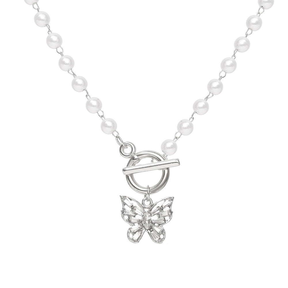 Super Fairy Rhinestone Pearl Butterfly Clavicle Chain Cool Earth Necklaces