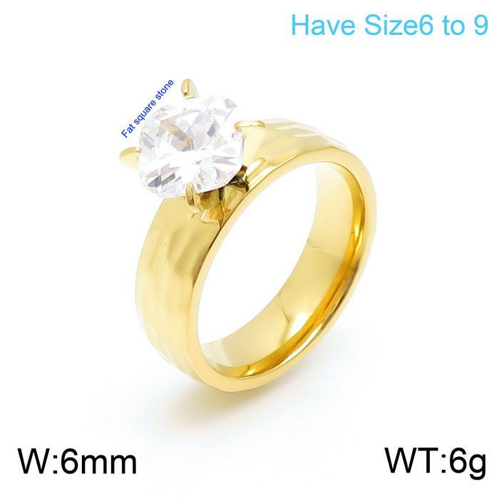 Jewelry Korean Titanium Steel Couple Simple Zircon Gold Plated Rings