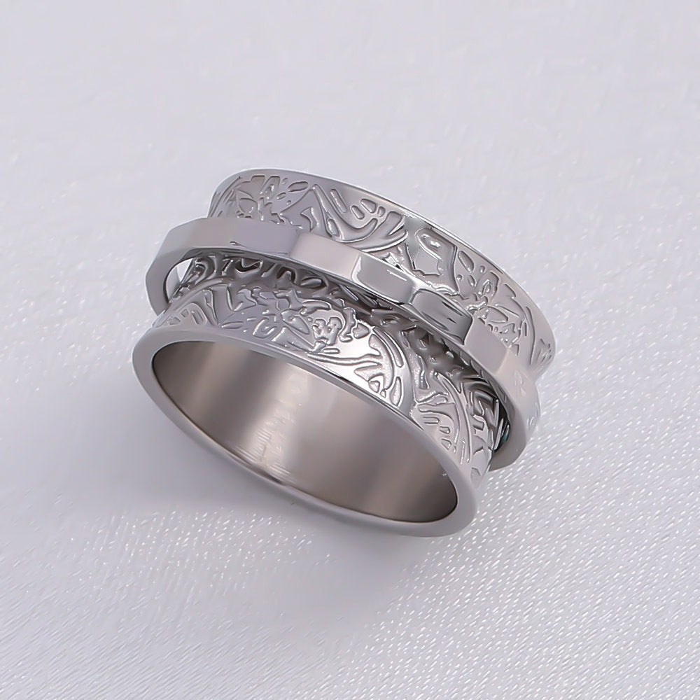 Wide Version Small Floral Simple Retro Flower Spinning Rings