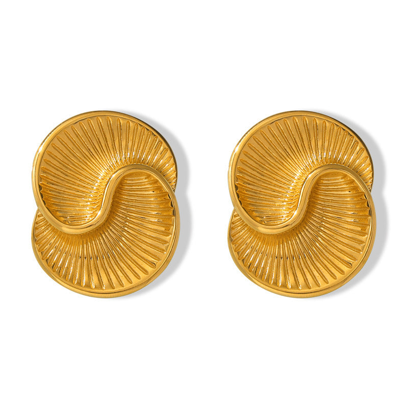 Women's Titanium Steel Gold-plated Water Drop Texture Spiral Asymmetric Color Stud Earrings