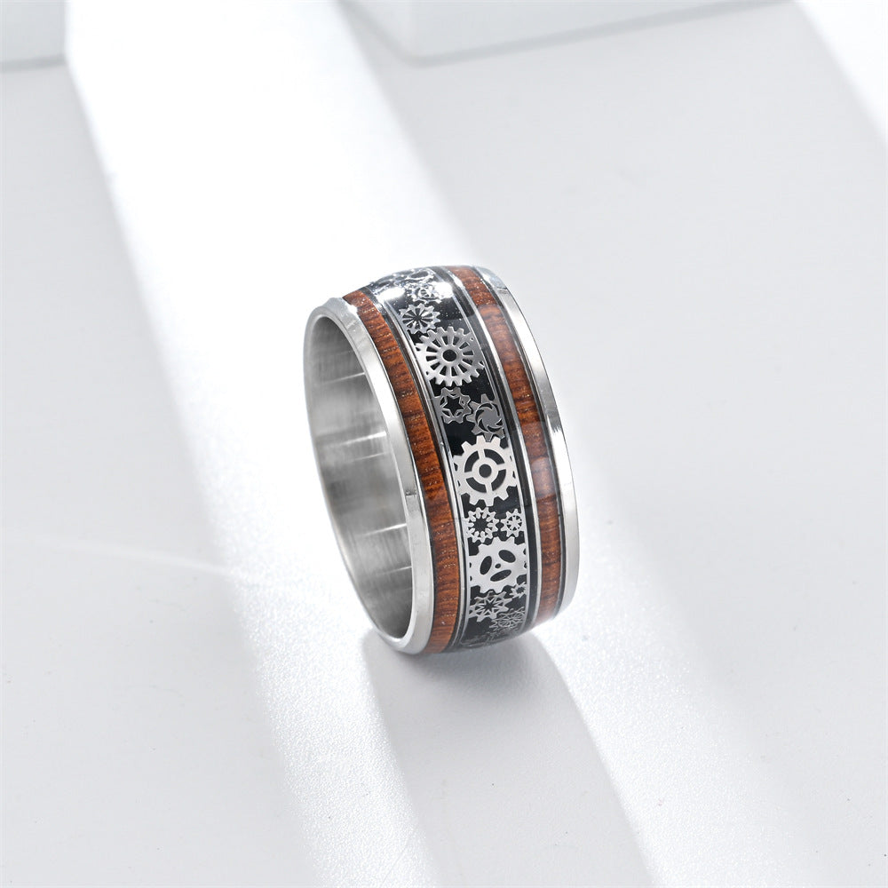 Fashion Personality Three-line Wood Grain Gear Rings