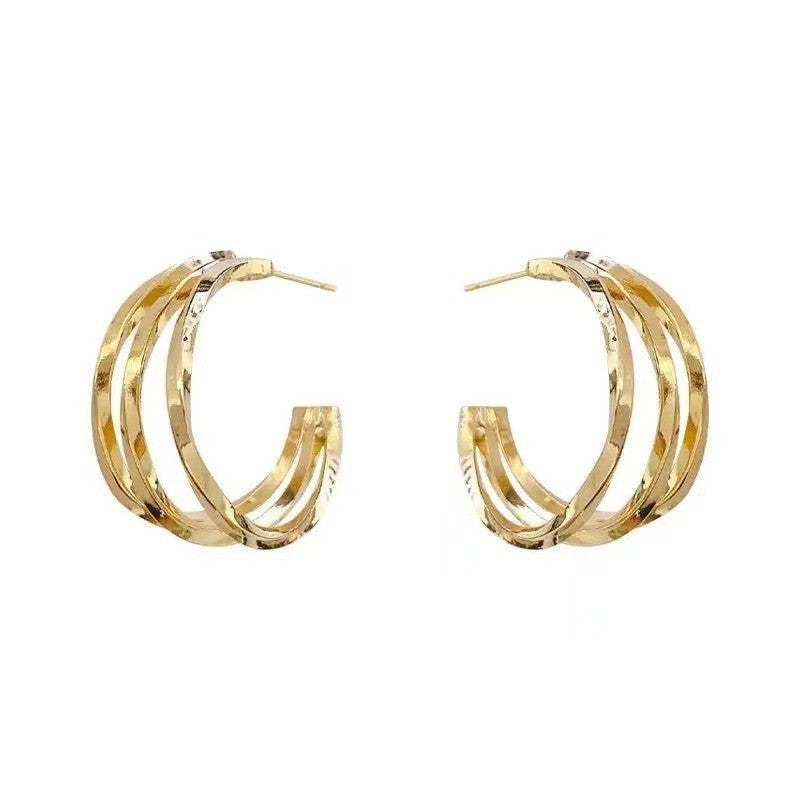 Women's Retro Shaped Sier Pin French Metal Three Rings