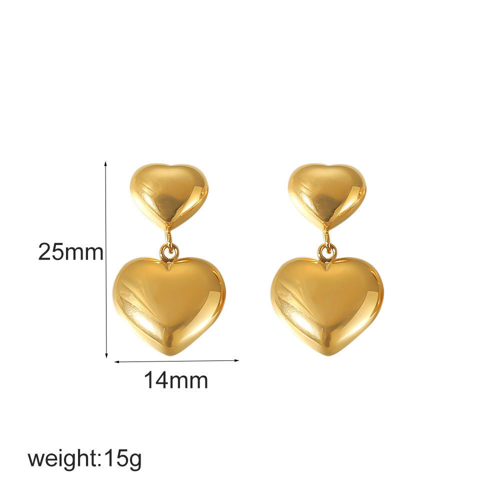 Gold Love Double Peach Heart Stainless Earrings