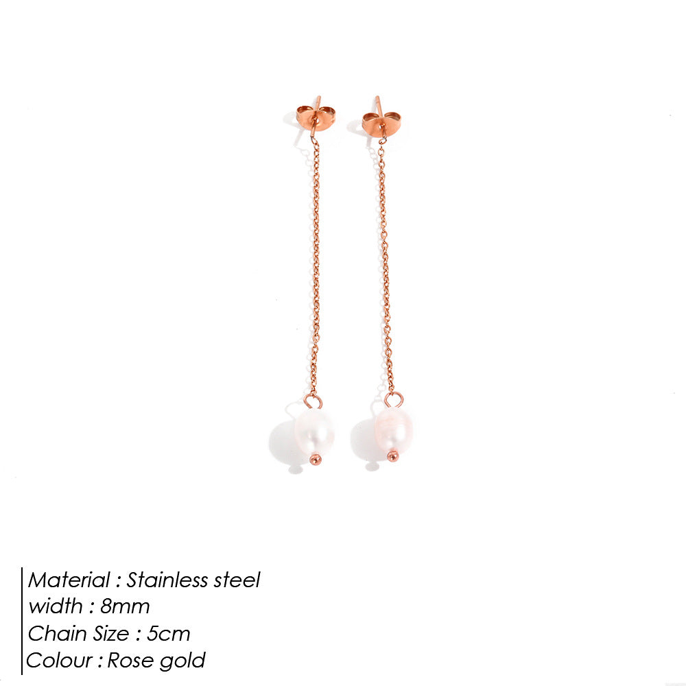 Water Pearl Baroque Ear Long Chain Earrings