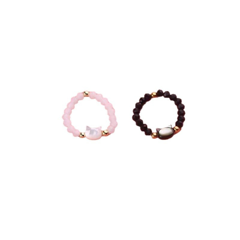 Beaded Black White Crystal Shell Head Rings
