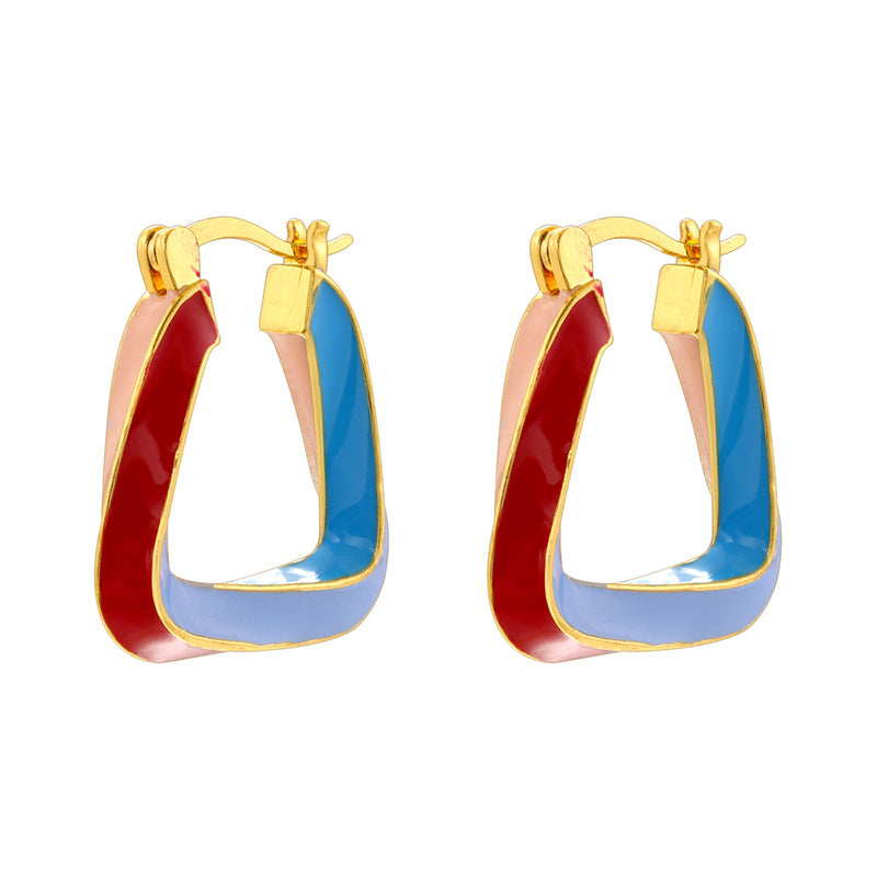 Colorful Oil Twisted Hoop Female Temperament Earrings