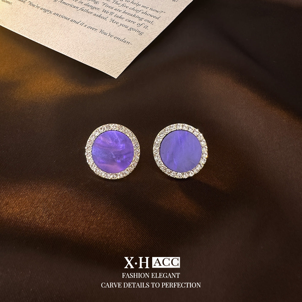 Full Diamond Purple Geometric Square Ear Simple Earrings