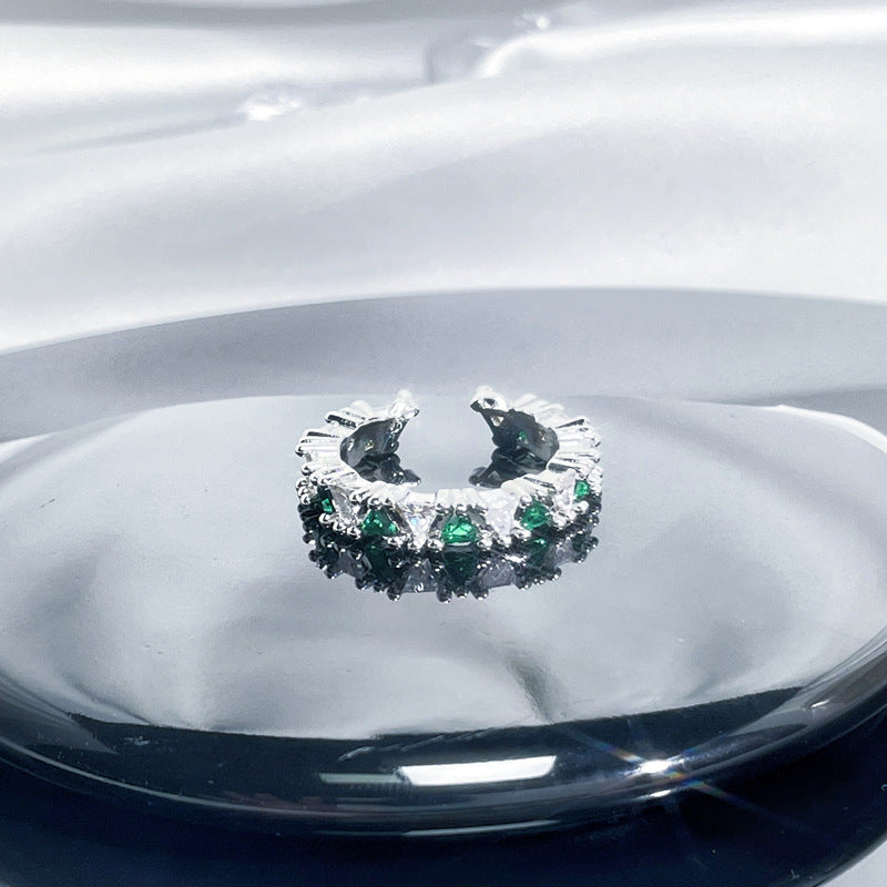 Women's Retro Green Zircon Drip Glazed Temperamental Cold Rings