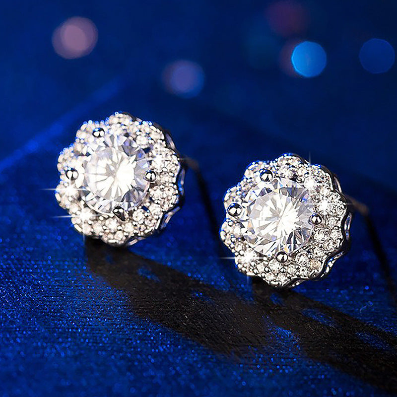 Women's Fresh Flower Snowflake Diamond Fashion Crystal Small Cute Earrings