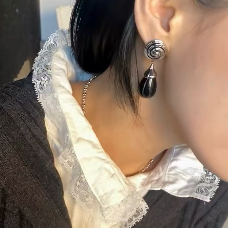 Vortex Dangling Beads Obsidian Copper Plated Earrings