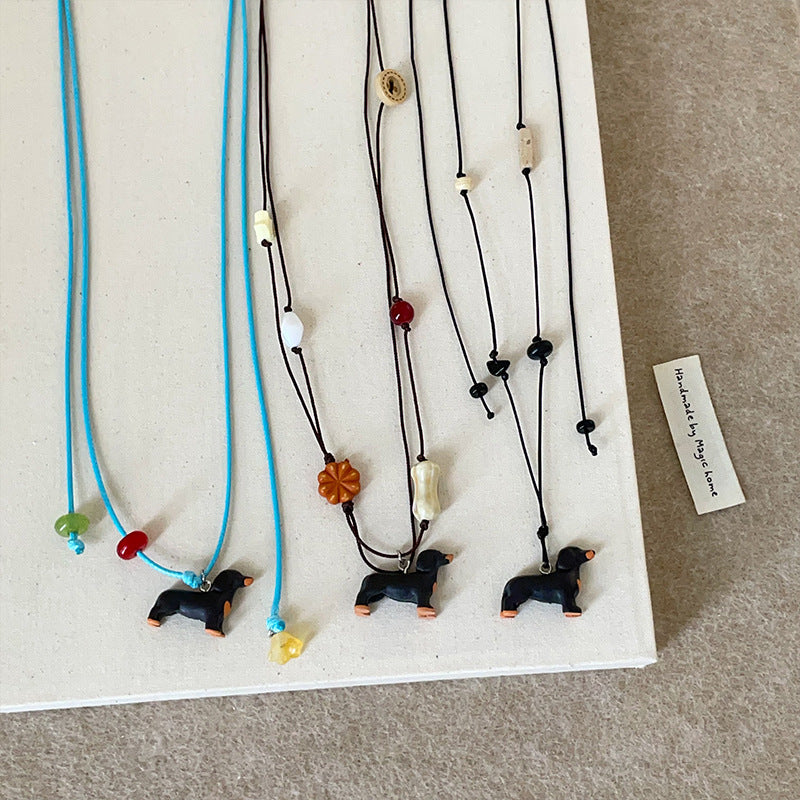 Women's Three-dimensional Sausage Dog Natural Stone Colorful Dopamine Cute Necklaces