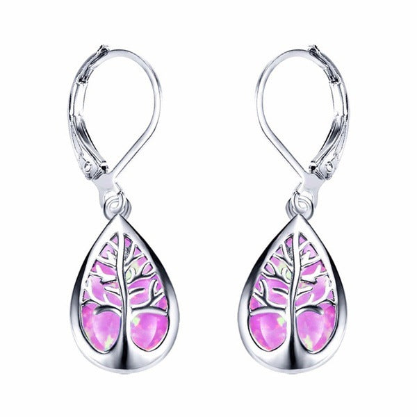 Women's Opal Lucky Tree Drop-shaped Ear Clip Earrings