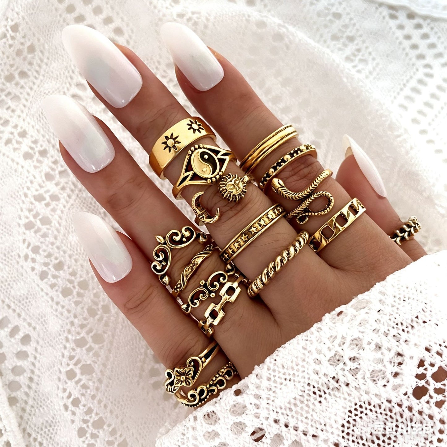 Retro Alloy Snake Moon Sun Gossip Rings