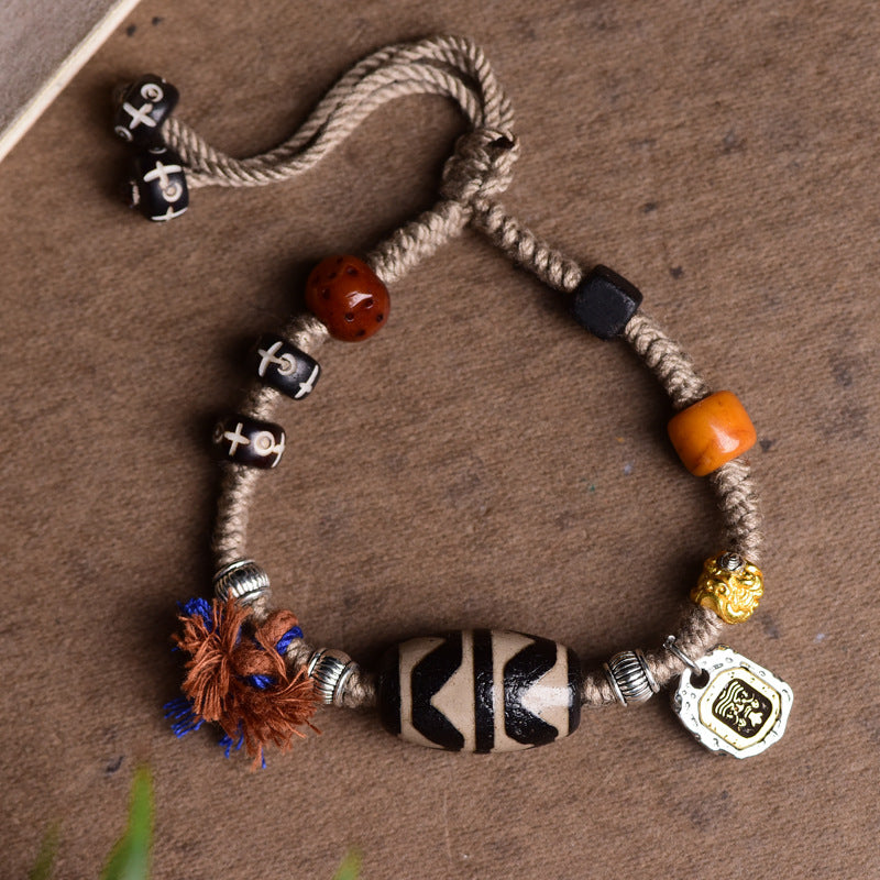 Women's Weaving Tibetan Ethnic Style Tiger Tooth Wrapping Pulp Bracelets