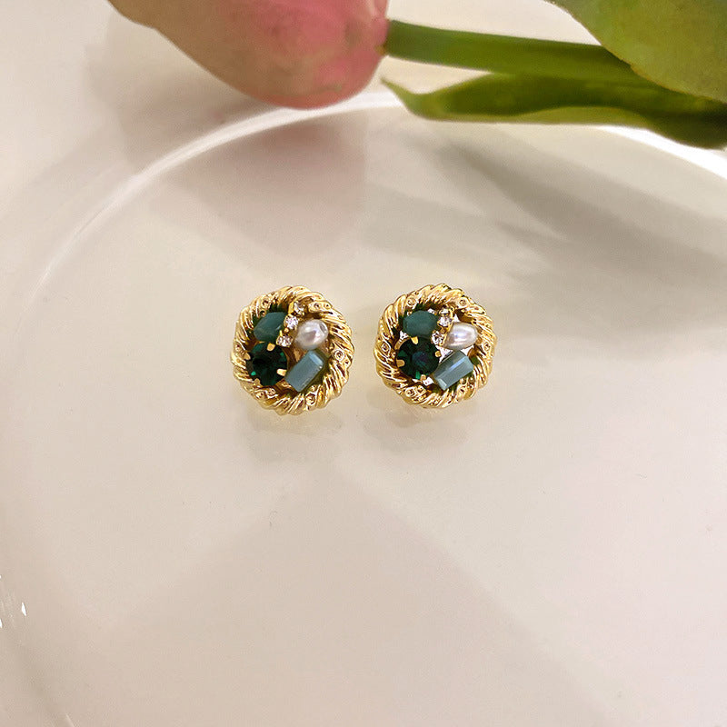 Women's Sier Needle Pearl Diamond Crystal Flower Rings