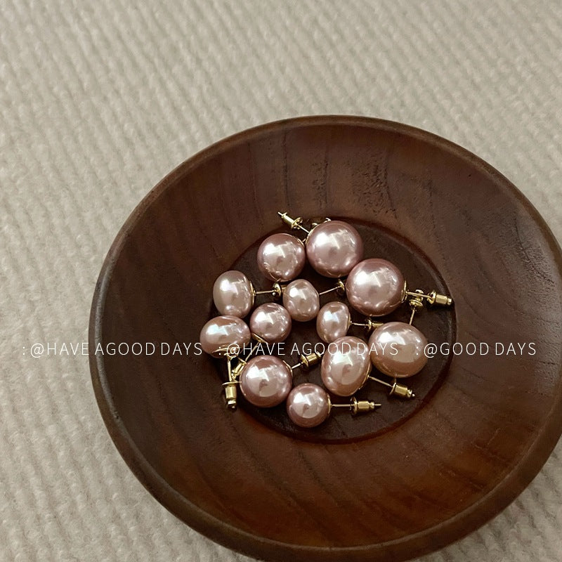 Mermaid Pink Steamed Bread Pearl Design Elegant Earrings