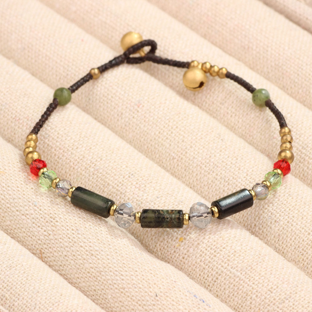 Women's Style Natural Malachite Amethyst Artistic Vintage Weave Carrying Bracelets
