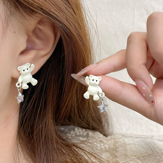 Women's Bear Sier Needle Niche Design Unique Earrings