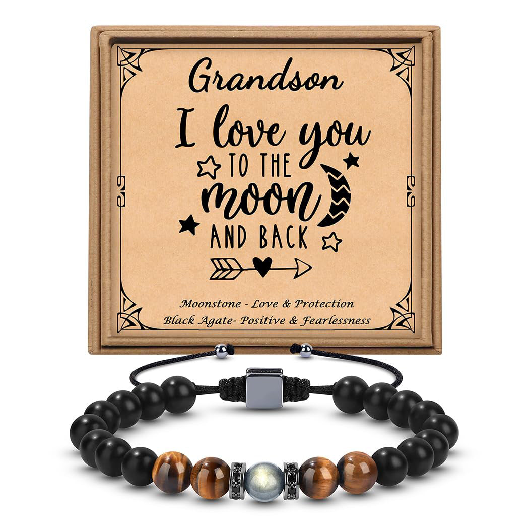 Men's Polish Bead Tigereye Stainless Steel Tail Bracelets