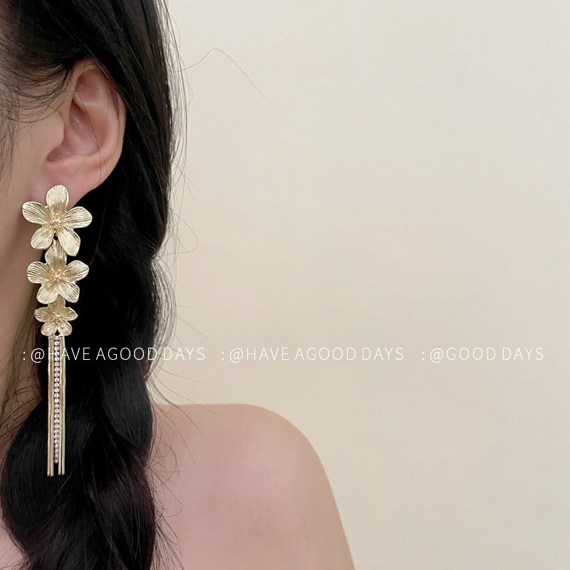 Metal Flower Long Fringe Sweet Cool Earrings