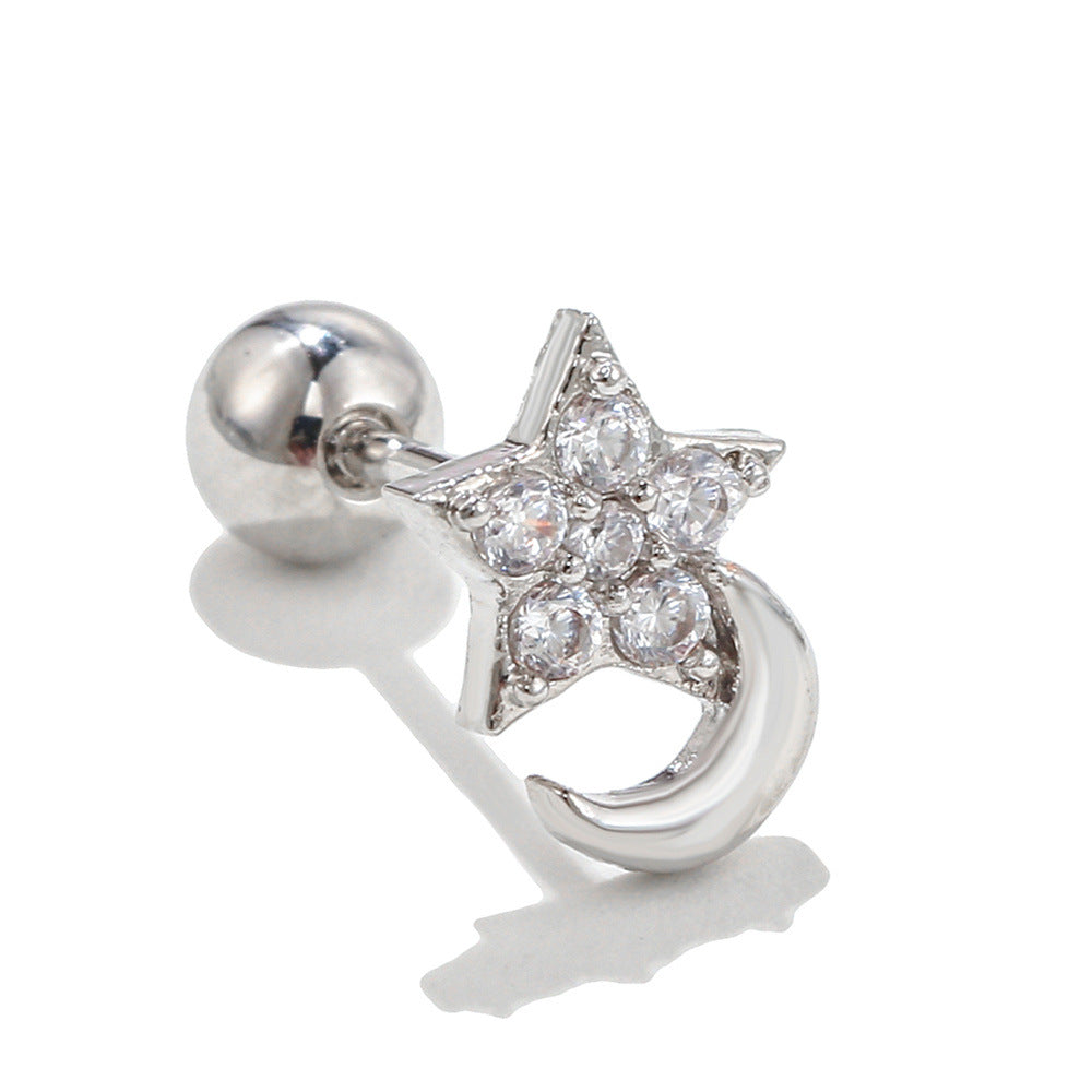 Trendy Star Moon Ear Bone Gold Earrings