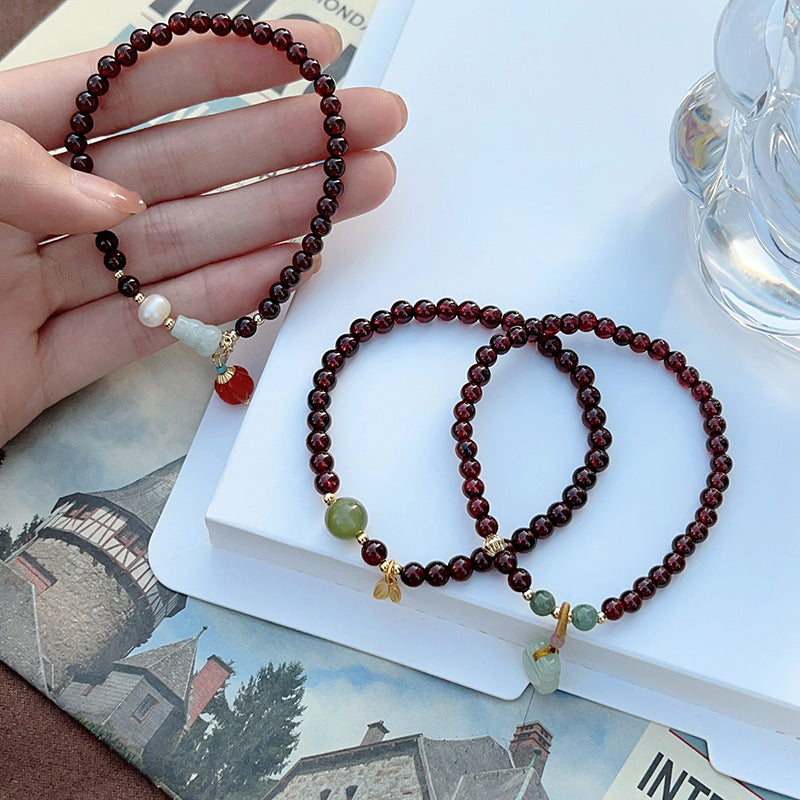 Women's Natural Garnet With Gourd Purse Crystal Bracelets