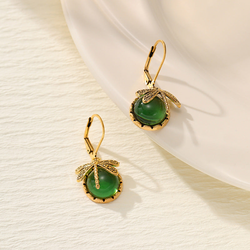 Women's Creative Vintage Dragonfly Imitation Crystal Charm Earrings