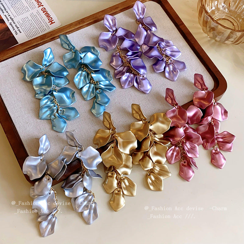 Women's Sier Needle Stitching Flower Tassel Unique Earrings