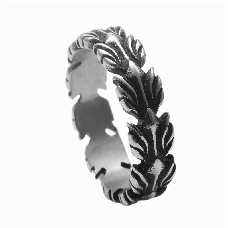 Men's Titanium Steel Feather Retro Trendy Personality Punk Rings