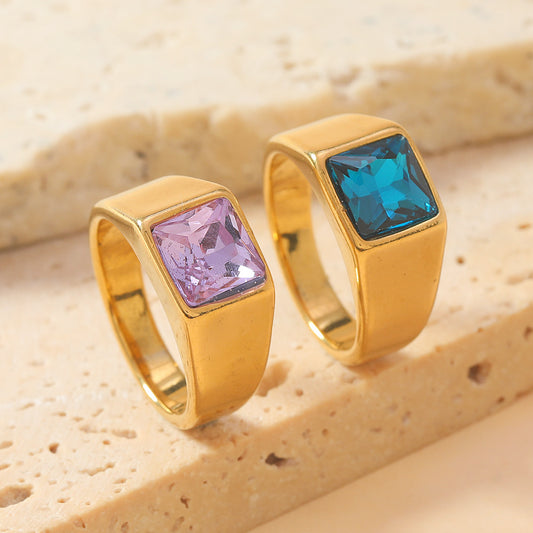 Stainless Steel Gemstone Light Luxury High-grade Inlaid Color Rings
