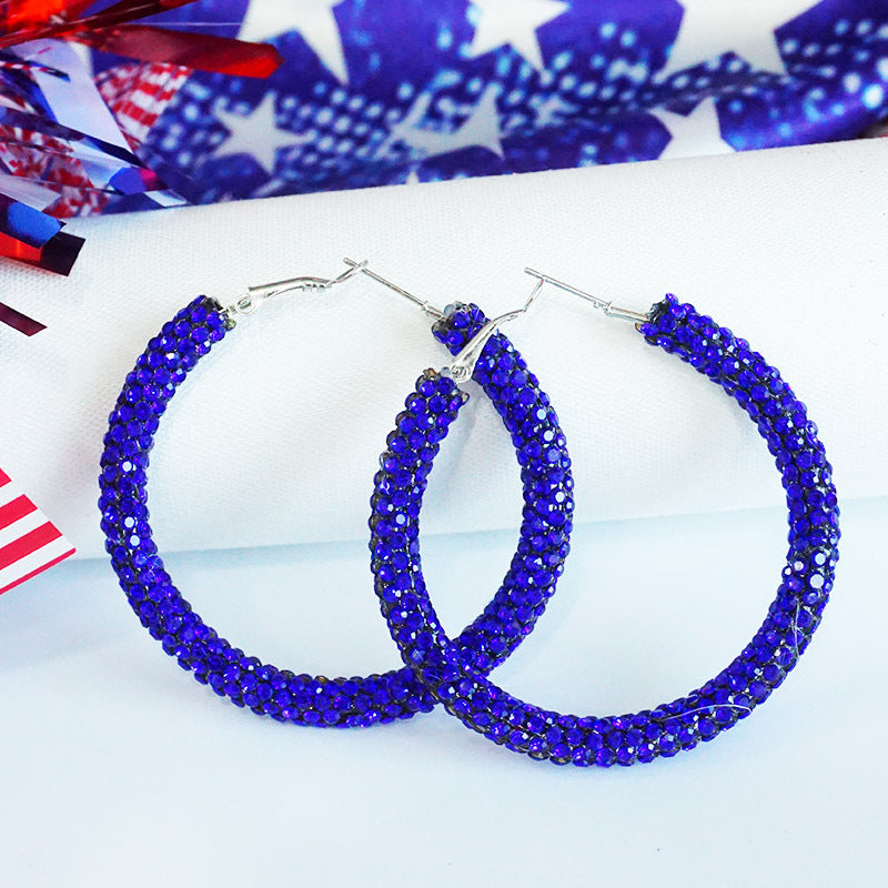 Day Ear Rhinestone Patriotic Color Matching Earrings