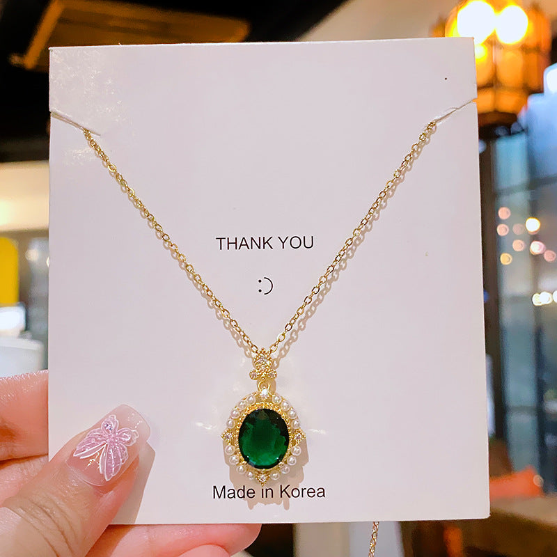 Pearl Ruby Emerald Female Temperament Light Necklaces