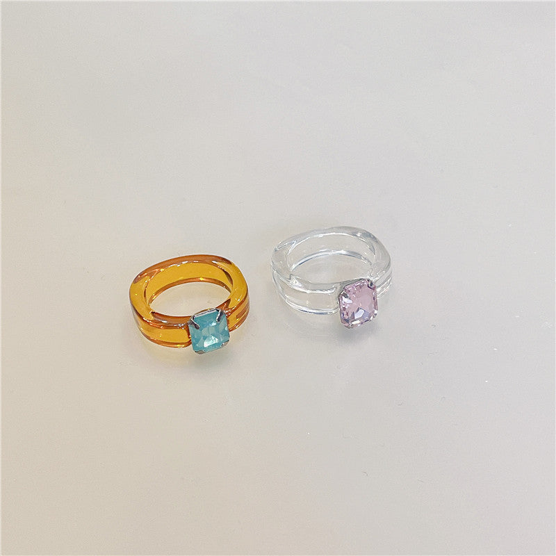 Retro Square Acrylic Geometric Resin Cold Wind Rings