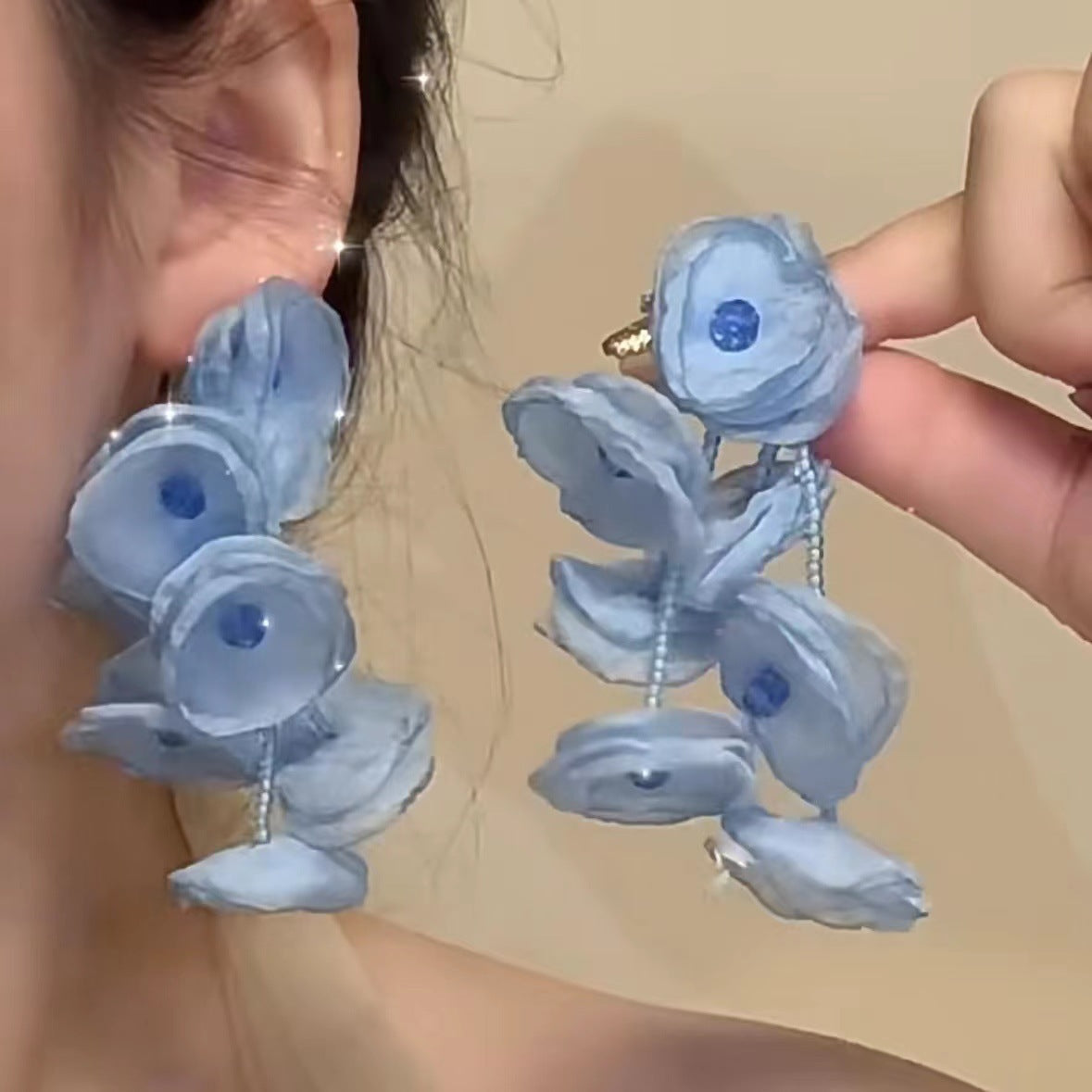 Needle Net Yarn Flowers Vintage Little Earrings