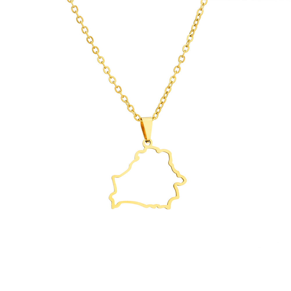 Women's & Men's Titanium Steel Hollow Gold Map Modeling Necklaces