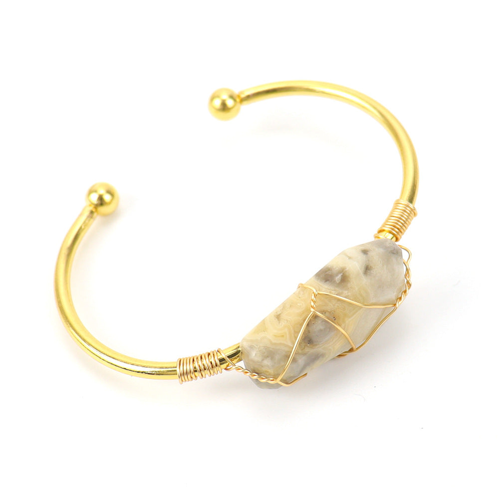 Handmade Gold Copper Wire Winding Natural Bracelets