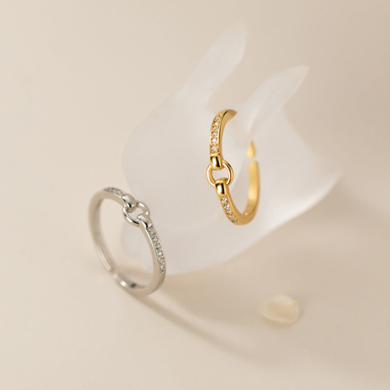 Rhinestone Round Female Style Niche Open Rings