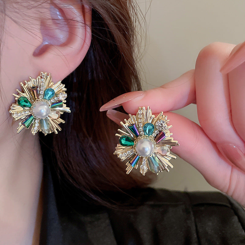 Women's Real Gold Electroplated Sier Needle Gradient Artificial Crystal Earrings