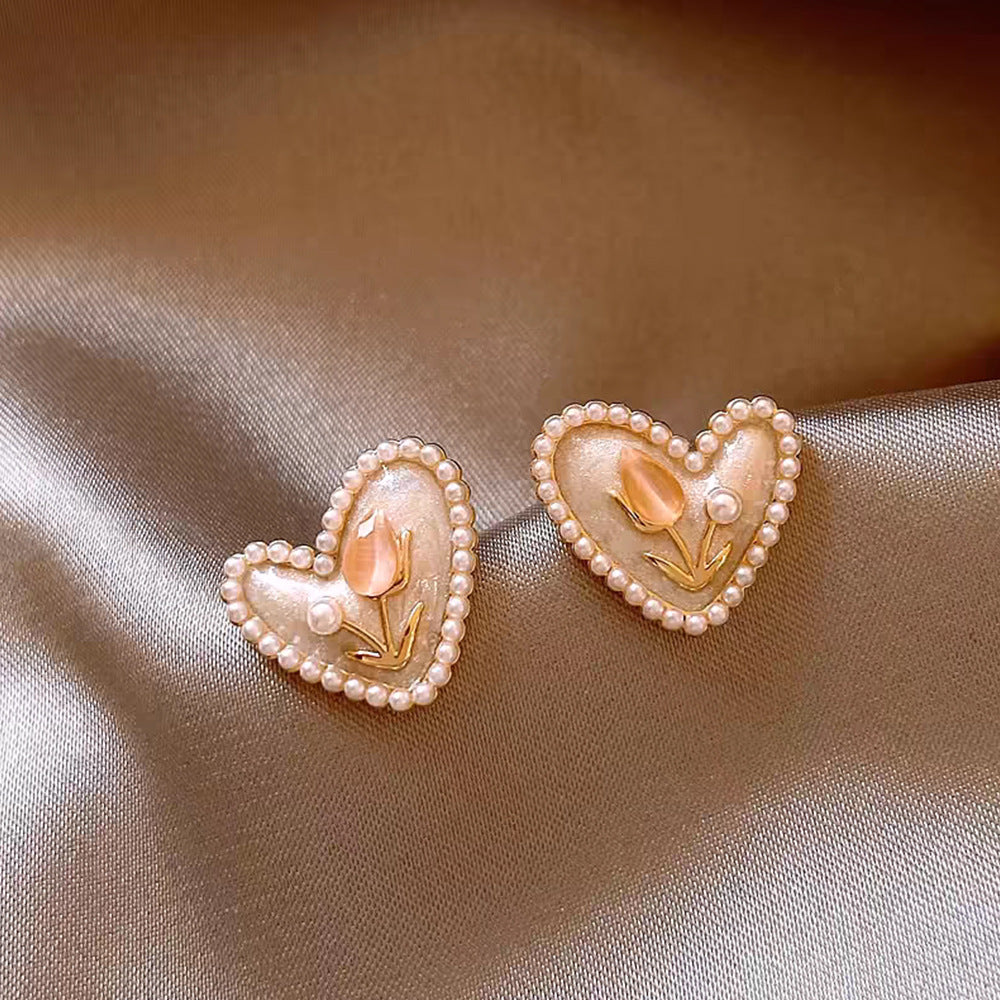 Heart Sterling Sier Needle High-grade Exquisite Earrings